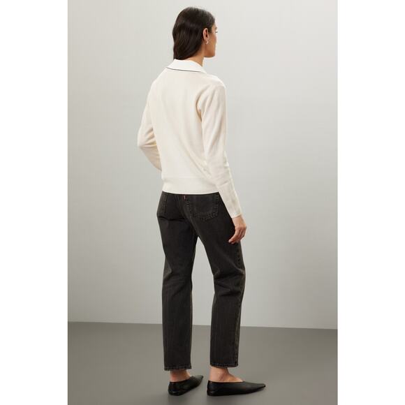 SANDRO Off-White Wool Knit Sequin Collar V-Neck Sweater Size 36 - Picture 2 of 12